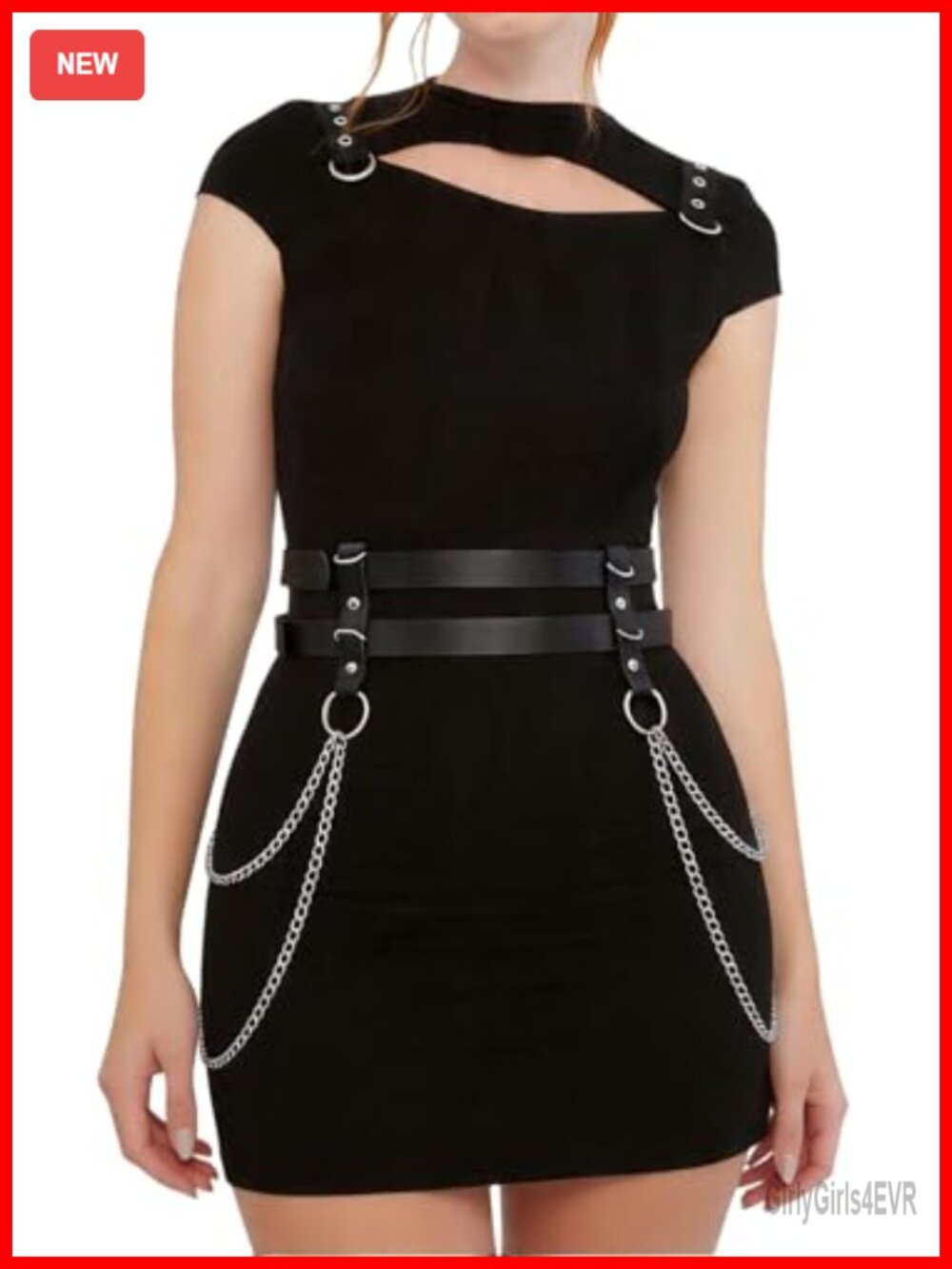 PU Leather Double-Layer Chain Belt Adjustable Punk Goth Waist Harness Alloy